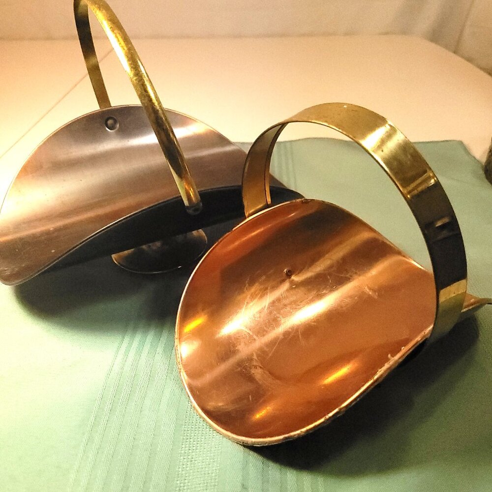 1960s Pair Dutch Copper & Brass Coal Scuttle Buckets Vintage